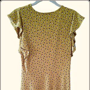 Ann Taylor Golden Mustard Yellow Flutter Sleeve Midi Dress Size SP Petite